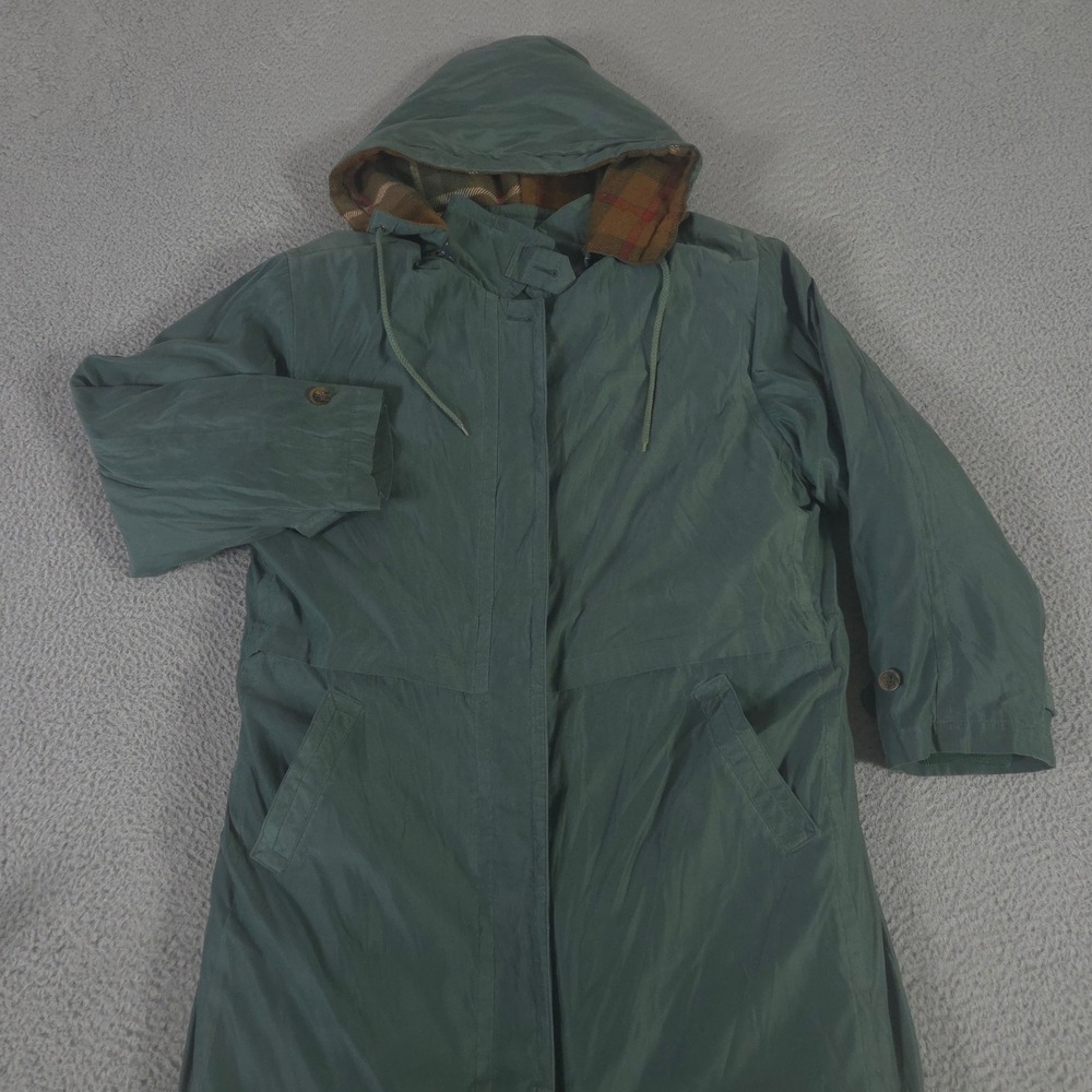 VINTAGE Eddie Bauer Jacket Womens L Green Long Hooded Parka Down Wool Liner 90s